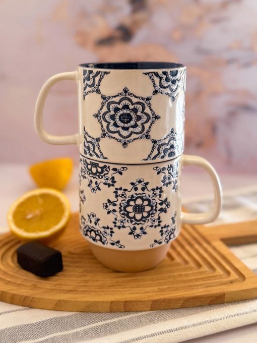 ماگ سرامیکی داخل رنگی با نقش و طرح آبی