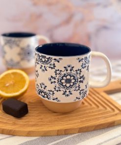 ماگ سرامیکی داخل رنگی با نقش و طرح آبی