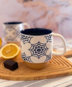 ماگ سرامیکی داخل رنگی با نقش و طرح آبی