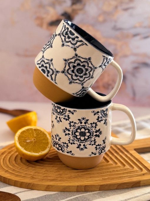ماگ سرامیکی داخل رنگی با نقش و طرح آبی